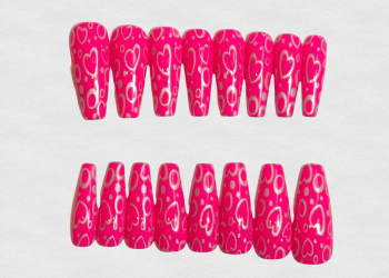 Press On Nails – Pink & Silver Heart